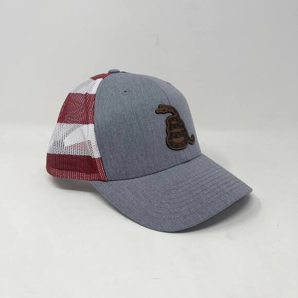 Richardson Gadsden Flag Snake Leather Patch Hat SnapBack Gray Stars and Stripes - Picture 2 of 8